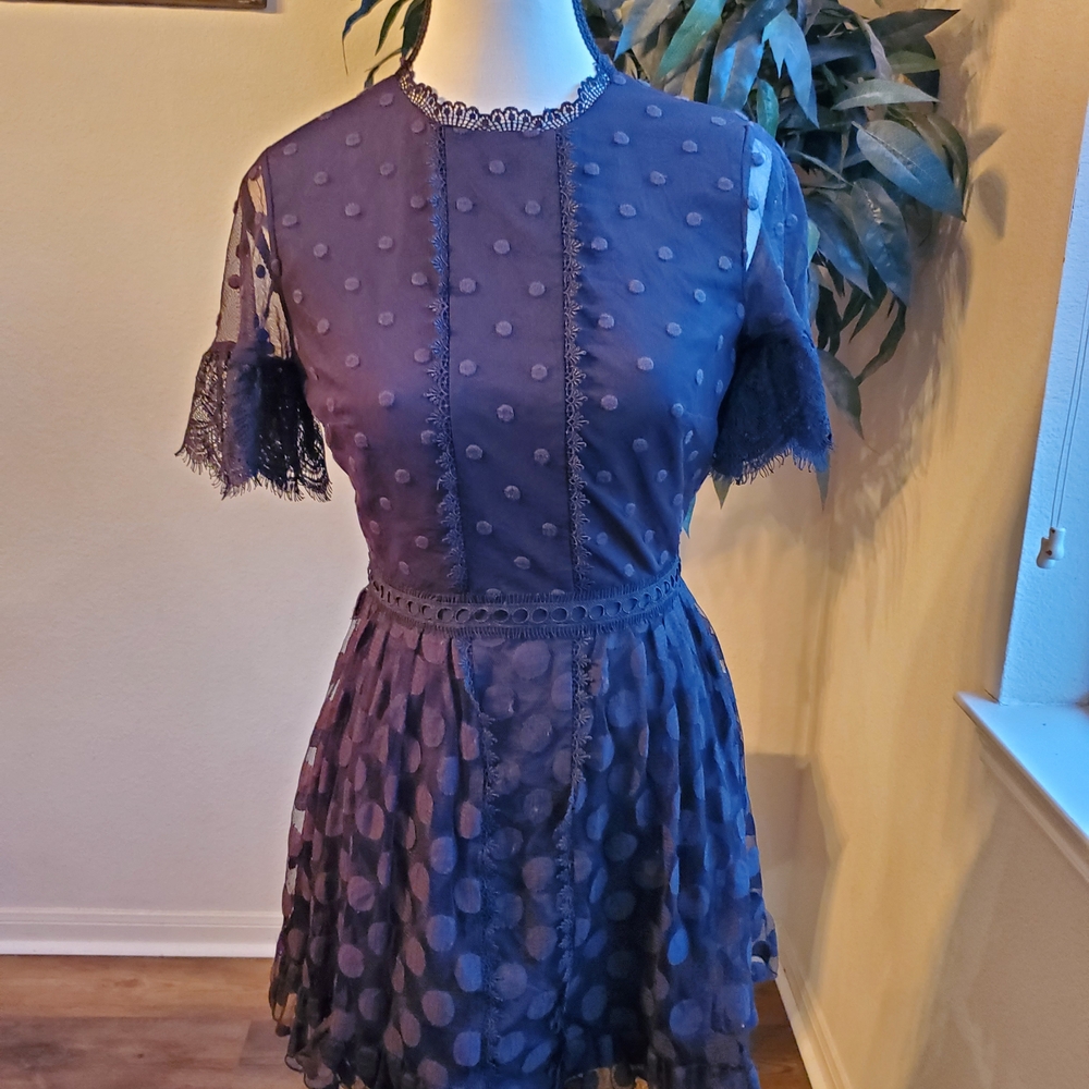SALONI Black Polka Dot Lace Mini Dress